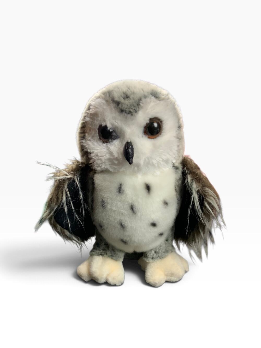 Douglas Crescent Silver Owl Plush 3837 Realistic Gray White Stuffed Animal 9”